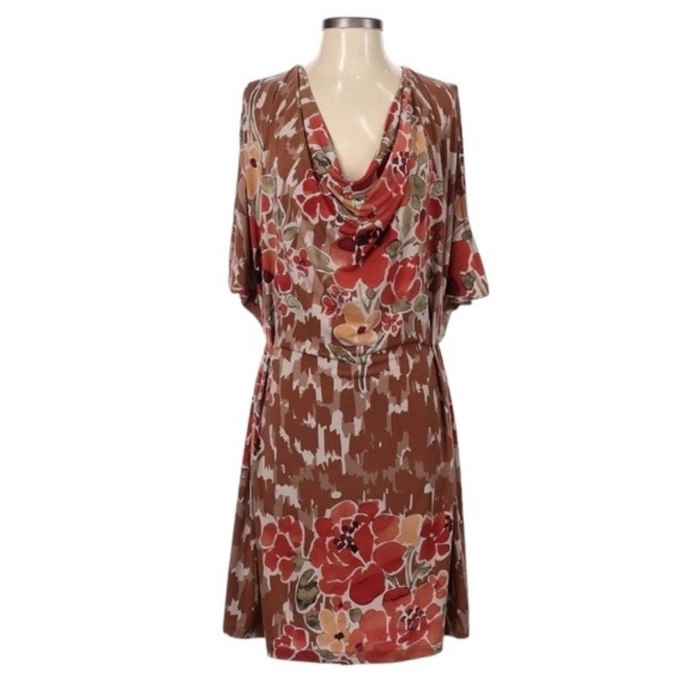 Andrew Charles Dress Size S Floral Print Neutral Brown Warm Tones Cowl‎ Neck